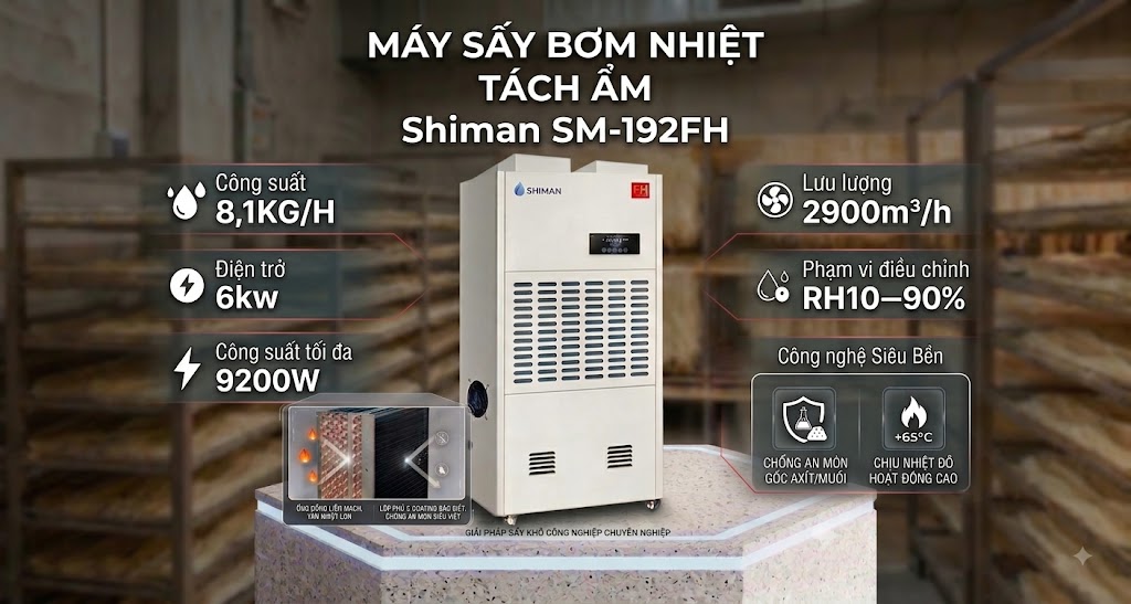 máy sấy bơm nhiệt tách ẩm shiman sm-192FH
