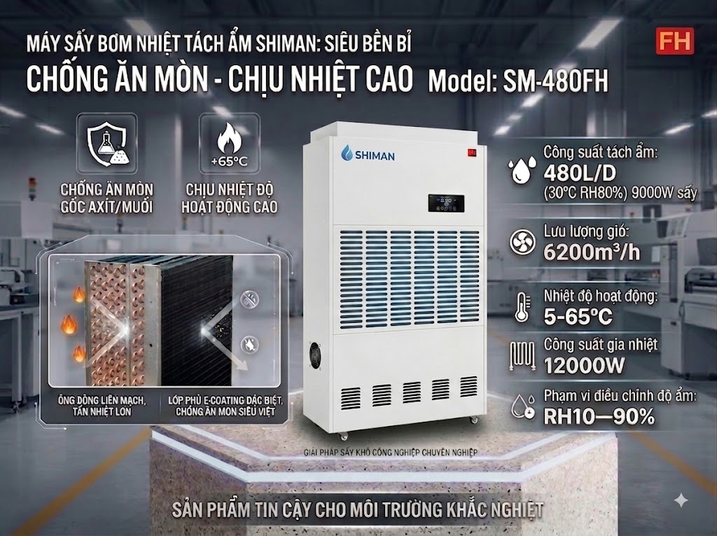 Máy Sấy bơm nhiệt Tách Ẩm Shiman SM-480FH